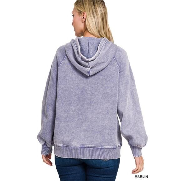 ✨NWT Zenana Acid Wash Fleece Hoodie with Kangaroo Pocket - Picture 3 of 3